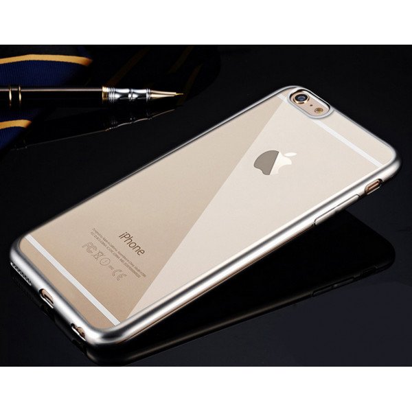 Wholesale Apple iPhone 6s 6 4.7 Crystal Clear Electroplate Hybrid Soft Case (Silver)